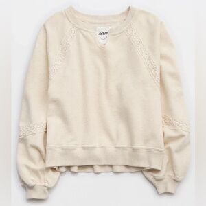 Aerie Hey Crochet Sweatshirt, Medium, Heather Frost